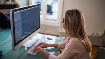 woman on computer